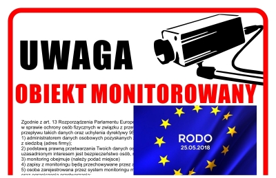 Tablice RODO monitoring "UWAGA OBIEKT MONITOROWANY"